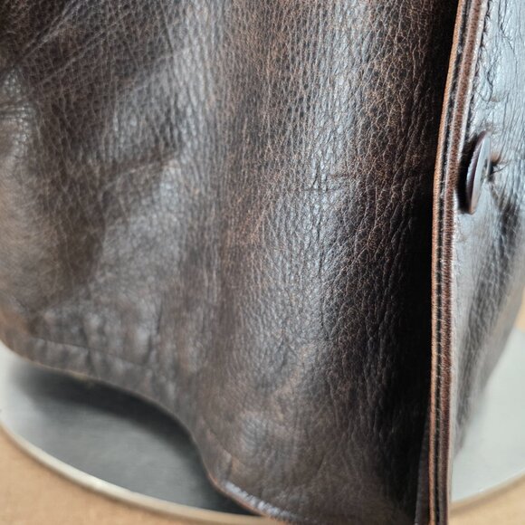 Vtg Men’s Eddie Bauer Leather Coat Jacket Distressed Brown L Quilted Liner Long - Picture 6 of 14